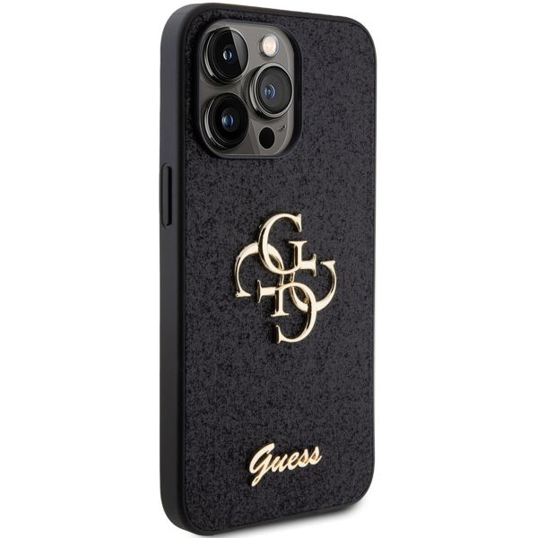 Guess Coque 4G Metal Logo Glitter Backcover iPhone 15 Pro Max - Noir