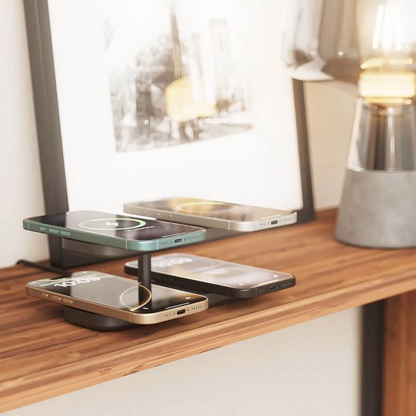 Zens Quattro Wireless Charger Pro 4 - Station de charge sans fil - Compatible Qi2 et MagSafe - Noir