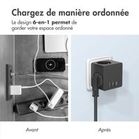 Accezz PowerCube | 6-en-1 - 1x USB-C + 2x USB-A + 3x prise - 4000 watts - Noir