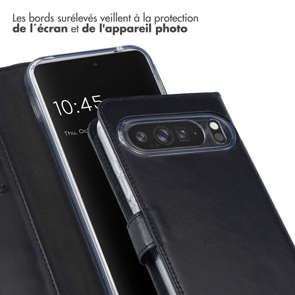 Selencia Étui de téléphone portefeuille en cuir véritable Google Pixel 9 XL - Noir