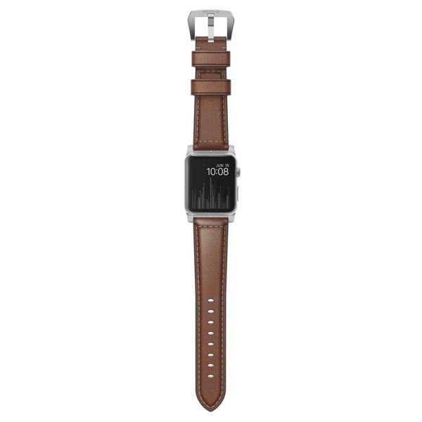 Nomad Bracelet en cuir traditionnel Apple Watch Series 1 á 10 / SE / Ultra (2) (44/45/46/49 mm) - Marron/Argent