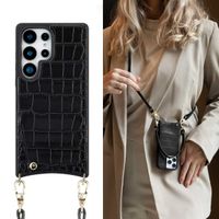 Selencia Coque de télephone Nova Croco avec cordon et porte-cartes Samsung Galaxy S25 Ultra - Noir