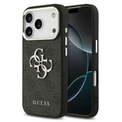 Guess Coque 4G Metal Logo Backcover Apple iPhone 17 Pro - Silver Edge - Black