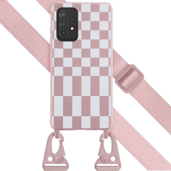 Selencia ﻿Coque design en silicone avec cordon amovible Samsung Galaxy A52(s) (5G/4G) - Irregular Check Sand Pink