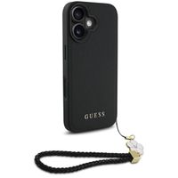 Guess Coque Grained MagSafe avec Flower Charm Strap Apple iPhone 16 - Noir