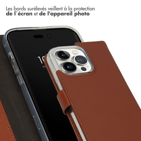 Selencia Étui portefeuille en cuir véritable Apple iPhone 14 Pro - Marron clair