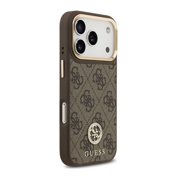 Guess Coque arrière en cuir avec logo Strass classique et MagSafe Apple iPhone 17 Pro - Marron