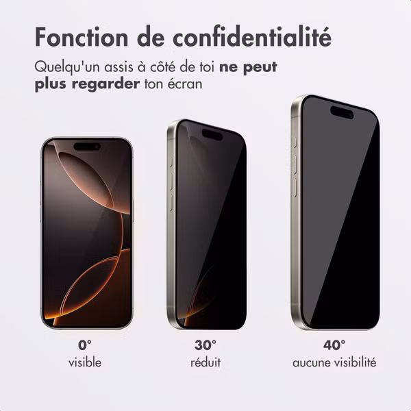 Accezz Protection d’écran en verre trempé avec filtre de confidentialité + Applicateur Apple iPhone 16 Pro Max