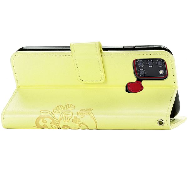 Etui de téléphone Fleurs de Trèfle Galaxy A21s - Jaune