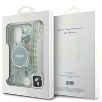 Guess MagSafe IML Flowers Case avec beads strap iPhone 16 Pro - Green