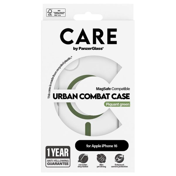 CARE by PanzerGlass Coque Urban Combat MagSafe iPhone 16 - Transparent / Vert