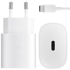 Samsung Lot de charge | USB-C vers USB-C - 1 mètre - 25 Watt - Blanc + Original l'Adapteur de charge radpide USB-C emballage d'usine - 25 Watt - Blanc