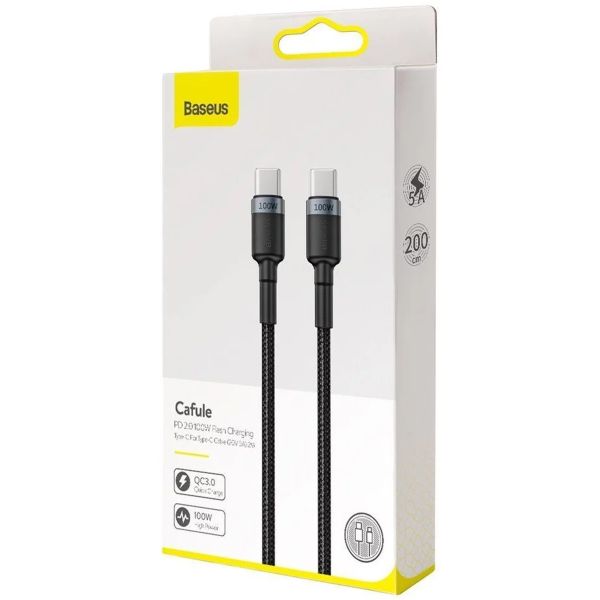 Baseus Cafule Series câble de charge rapide USB-C vers USB-C - 100 Watt - 2 mètres - Noir