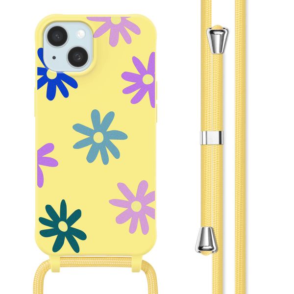 imoshion Coque design en silicone avec cordon iPhone 15 - Yellow Flower Distance