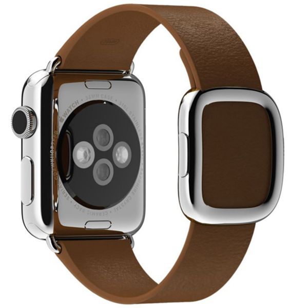 Apple Bracelet Leather Band Modern Buckle Apple Watch Series 1 t/m 9 / SE (38/40/41 mm) | Series 10 / 11 (42 mm) - Taille M - Marron