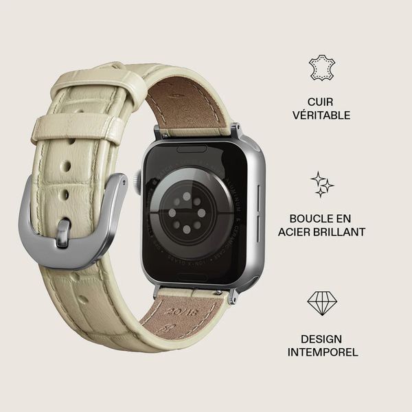 Burga Bracelet en cuir véritable Apple Watch Series 1 - 9 / SE (38/40/41 mm) | Series 10 / 11 (42 mm) - Buttermelt / Silver