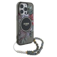 Guess MagSafe IML Flowers Case avec beads strap iPhone 15 Pro - Black