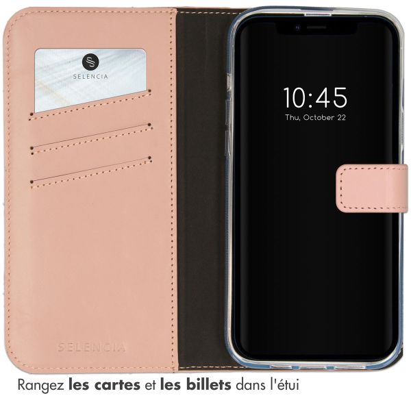 Selencia Étui de téléphone portefeuille en cuir véritable iPhone 14 - Dusty Pink