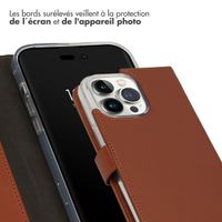 Selencia Étui de téléphone portefeuille en cuir véritable iPhone 14 Pro Max - Brun clair