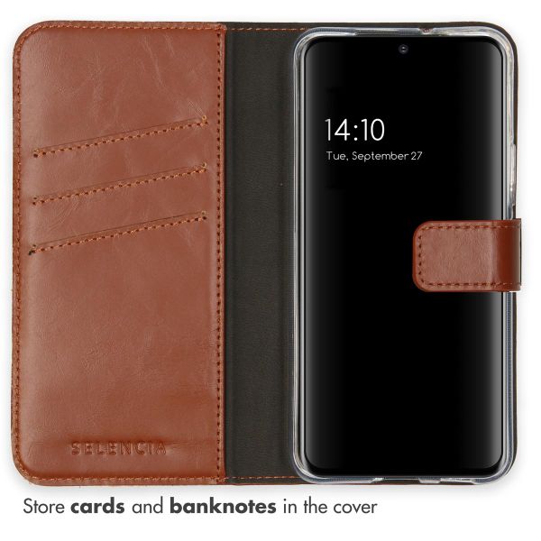 Selencia Étui portefeuille en cuir véritable Samsung Galaxy S22 - Marron clair