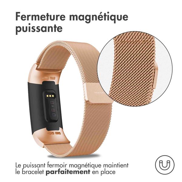 imoshion Bracelet magnétique milanais Fitbit Charge 3 / 4 - Taille S - Rose Dorée