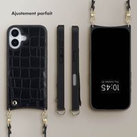 Selencia Coque de télephone Nova Croco avec cordon et porte-cartes Apple iPhone 17 - Noir