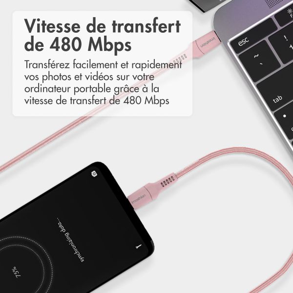 imoshion Braided USB-C vers câble USB-C - 1 mètre - Rose