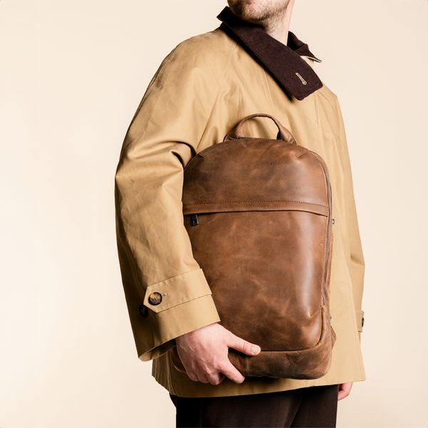 Accezz Leather Sac à dos ordinateur 16 pouces - Cognac