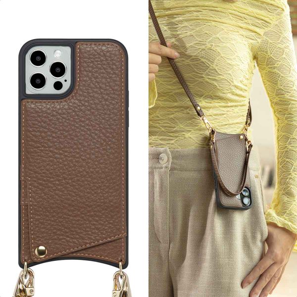 Selencia Coque de télephone Nova avec cordon et porte-cartes Apple iPhone 12 (Pro) - Mocha Brown
