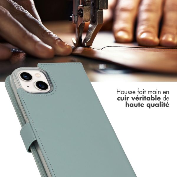 Selencia Étui portefeuille en cuir véritable Apple iPhone 14 Plus - Air Blue