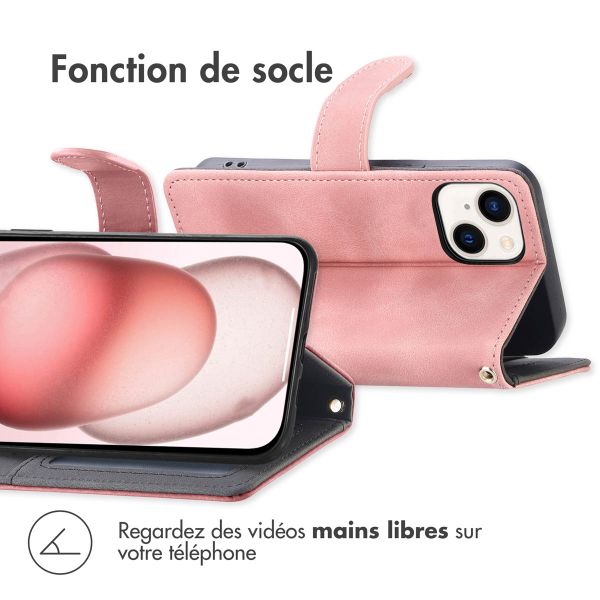 imoshion Etui de téléphone portefeuille avec cordon iPhone 15 - Rose