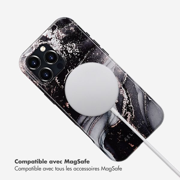 Selencia Coque arrière Vivid Tough avec MagSafe iPhone 16 Pro Max - Chic Marble Black