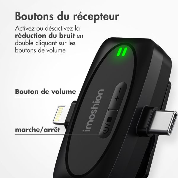 imoshion Microphone pour téléphone - Micro cravate - Sans fil - Bluetooth / Lightning / USB-C