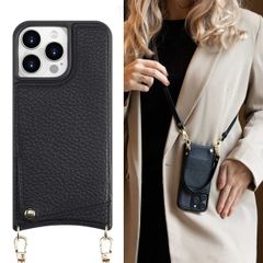 Selencia Coque arrière avec cordon et porte-cartes Nova iPhone 15 Pro Max - Noir