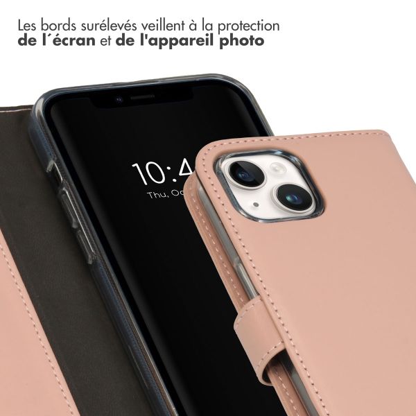 Selencia Étui de téléphone portefeuille en cuir véritable iPhone 15 - Dusty Pink