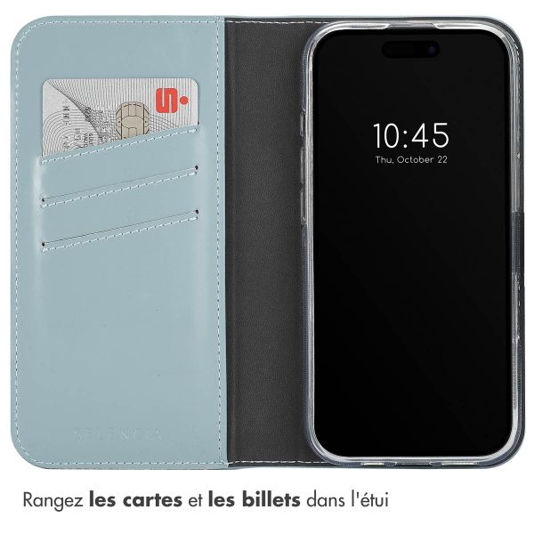 Selencia Étui de téléphone portefeuille en cuir véritable iPhone 16 Pro Max - Air Blue