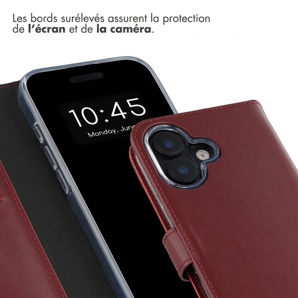 Selencia Étui portefeuille en cuir véritable Apple iPhone 16 - Burgundy