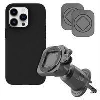 Accezz EasyLock Support de téléphone de voiture - Avec coque Apple iPhone 15 Pro - Grille de ventilation - Rotation à 360 degrés - Noir