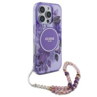 Guess MagSafe IML Flowers Case avec beads strap Apple iPhone 16 Pro Max - Purple