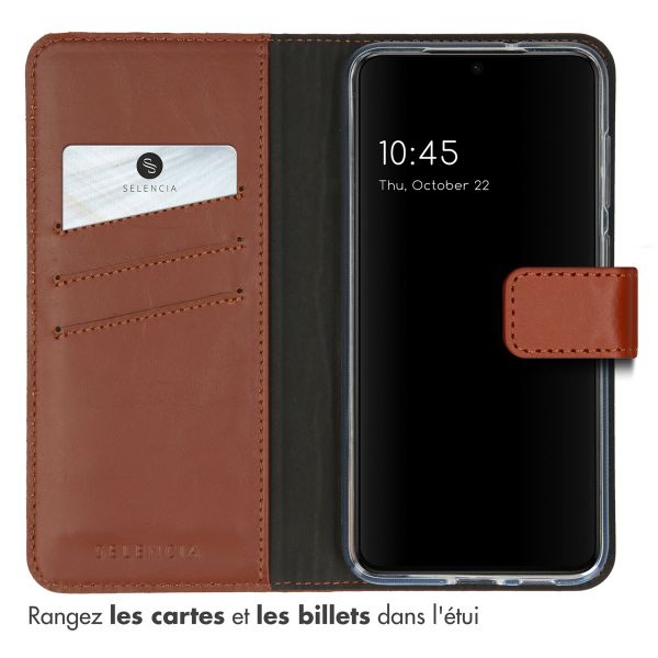 Selencia Étui portefeuille en cuir véritable Samsung Galaxy S23 Plus - Marron clair