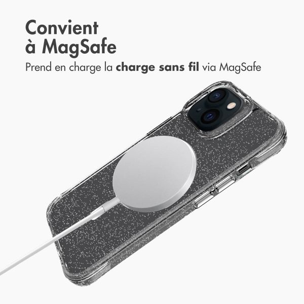 imoshion Coque arrière transparente Pailletée avec MagSafe Apple iPhone 15 - Argent