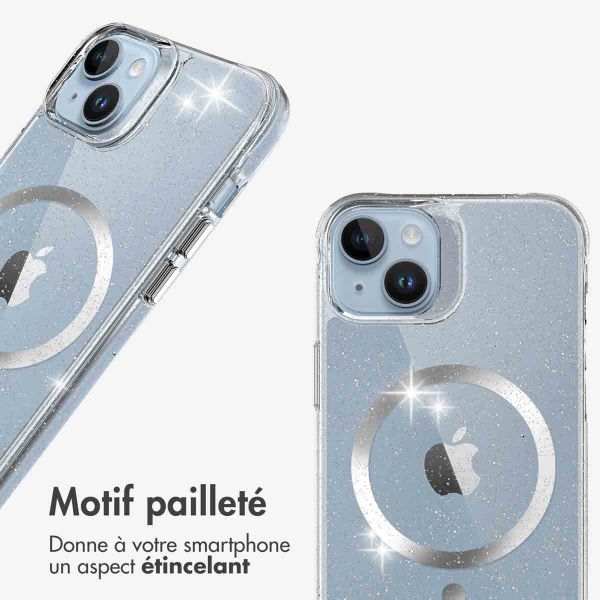 imoshion Coque arrière transparente Pailletée avec MagSafe Apple iPhone 14 - Argent