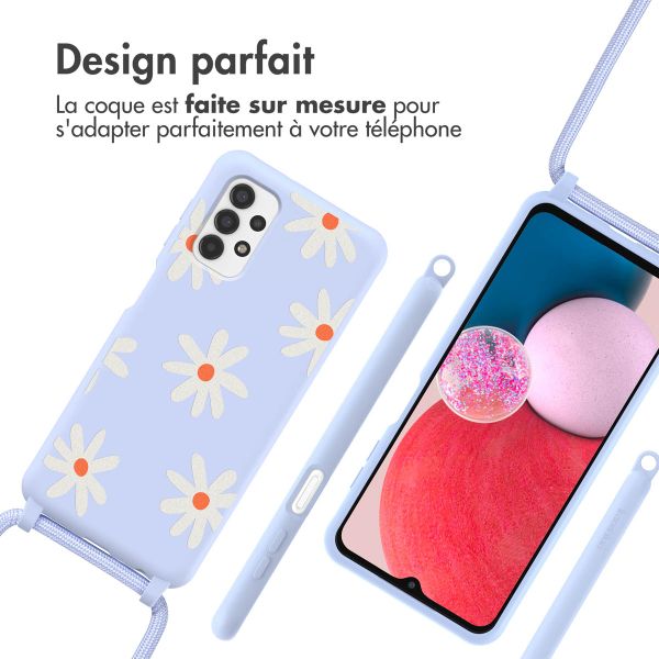 imoshion Coque design en silicone avec cordon Samsung Galaxy A13 (4G) - Lila Flower Distance