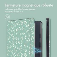 imoshion Design Slim Hard Sleepcover avec support Kobo Libra Colour - Smoke Green Flowers