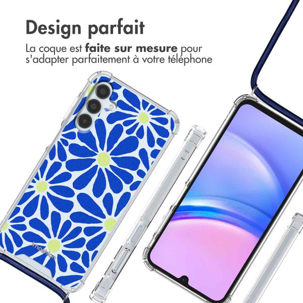 imoshion Coque Design avec cordon Samsung Galaxy A15 (5G/4G) - Cobalt Blue Flowers Connect