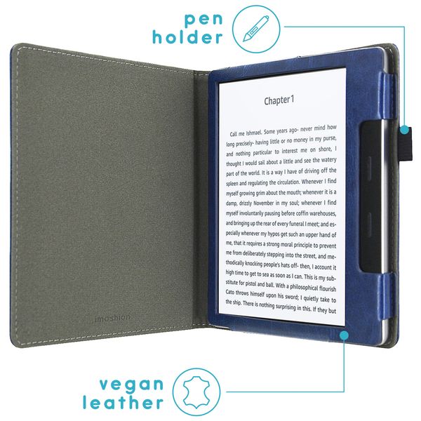 imoshion Étui de liseuse en cuir végan Amazon Kindle Oasis 3 - Bleu