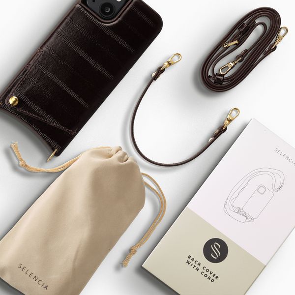 Selencia Nova coque arrière en cuir véritable avec porte-cartes Apple iPhone 14 / 13 - Dark Chocolate