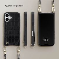 Selencia Coque Croco avec cordon et porte-cartes Nova iPhone 16 - Black