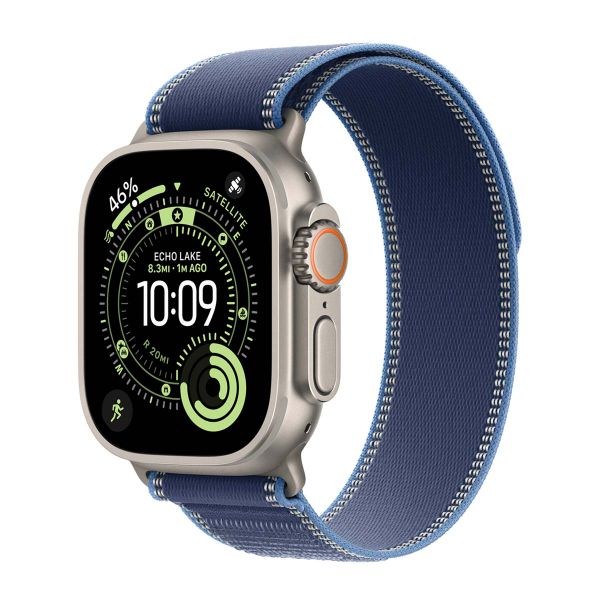Apple Bracelet Trail Loop Apple Watch Series 1 t/m 11 / SE / Ultra (44/45/46/49 mm) - Taille S/M - Blue / Bright Blue Natural Titanium