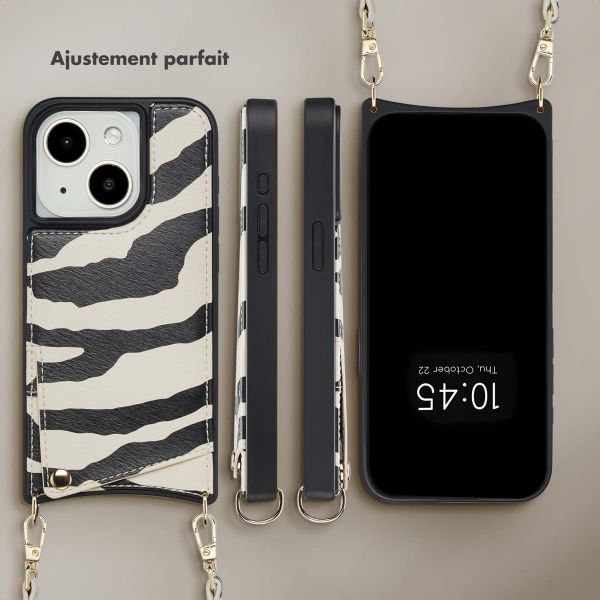 Selencia Coque de télephone Nova avec cordon et porte-cartes Apple iPhone 15 - Zazzy Zebra